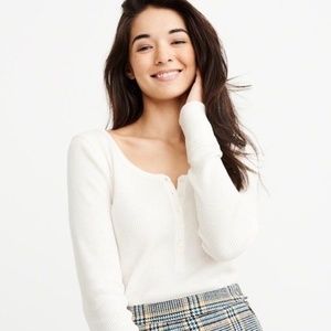 Waffle Slim Fit Knit Henley, White, Size Small